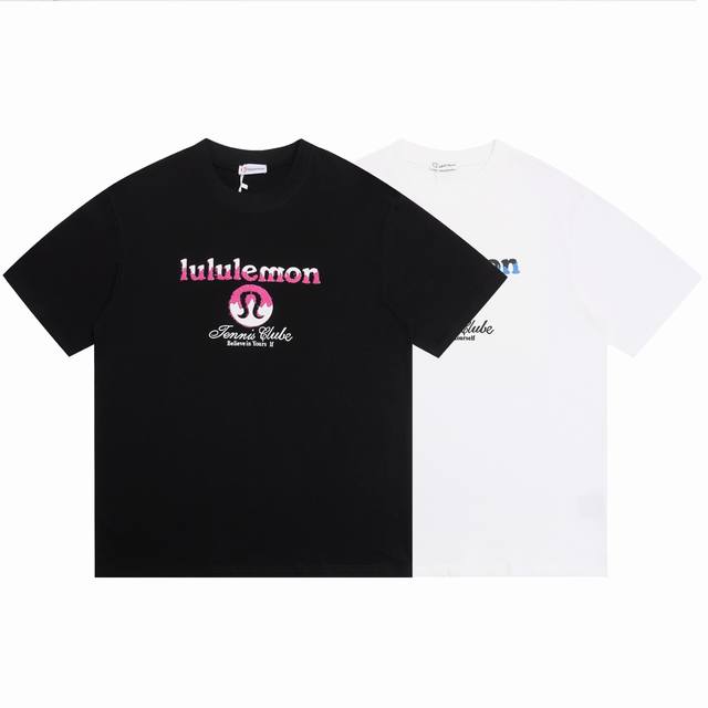lululemon露露2025Ss毛绒拼接硅胶字母情侣休闲短袖T恤 最高版本！定制面料290克 %双纱棉！Lulu夏季流行字母毛绒拼接硅胶工艺印花！ 辅料：开模
