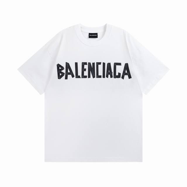 白色 Balenciaga 巴黎世家2025 Ss 经典胶带拉浆印花短袖T恤 本市场No.1的质量 真正天花板品质 全部原版开发注意细节图 避免被盗图商家混发