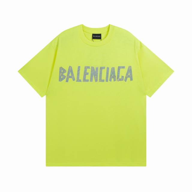 荧光绿 Balenciaga 巴黎世家2025 Ss 经典胶带拉浆印花短袖T恤 本市场No.1的质量 真正天花板品质 全部原版开发注意细节图 避免被盗图商家混发