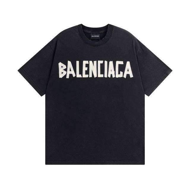 铁灰色 Balenciaga 巴黎世家2025 Ss 经典胶带拉浆印花短袖T恤 本市场No.1的质量 真正天花板品质 全部原版开发注意细节图 避免被盗图商家混发