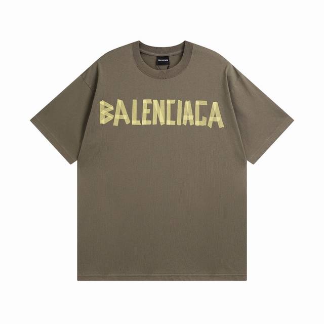 咖色 Balenciaga 巴黎世家2025 Ss 经典胶带拉浆印花短袖T恤 本市场No.1的质量 真正天花板品质 全部原版开发注意细节图 避免被盗图商家混发