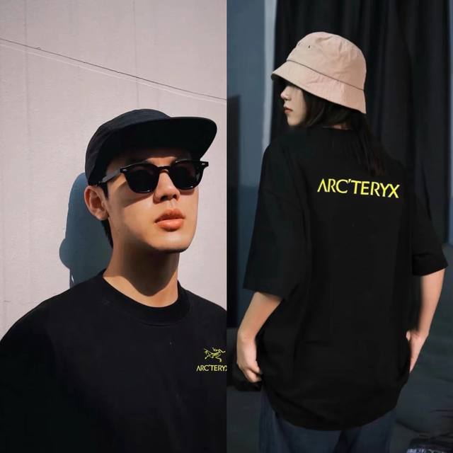 丶上新 始祖鸟圆领T恤 细节图 始祖鸟 Arc'teryx 彩色渐变印花新款后背大鸟Logo宽松男女同款圆领纯棉短袖T恤 宽松版，330G全棉精梳棉 颜色：黑色