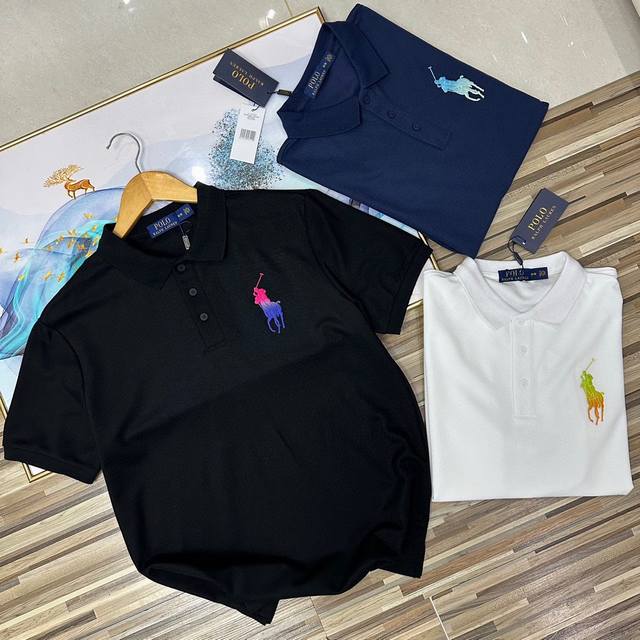 上新 渐变色保罗Polo衫万针刺绣情侣款男女同款翻领Polo衫打底衫商务时尚简约风Polo衫男士短袖Polo衫青年商务正装短袖Polo衫力荐好货 下摆开叉有大码