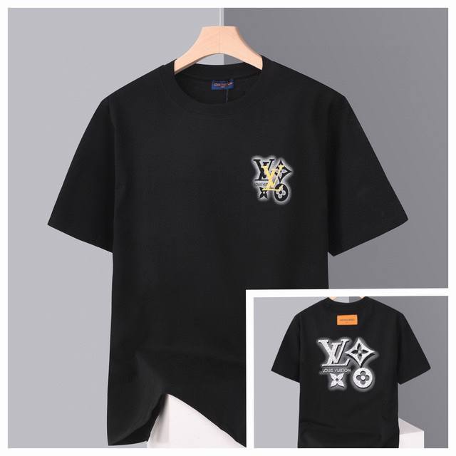 louis Vuitton 路易威登，2025Ss春夏限定款Lv驴家前后Logo印花百搭圆领短袖T恤男女同款 材质:采用高版本280G双纱精梳棉 面料洗水 不缩