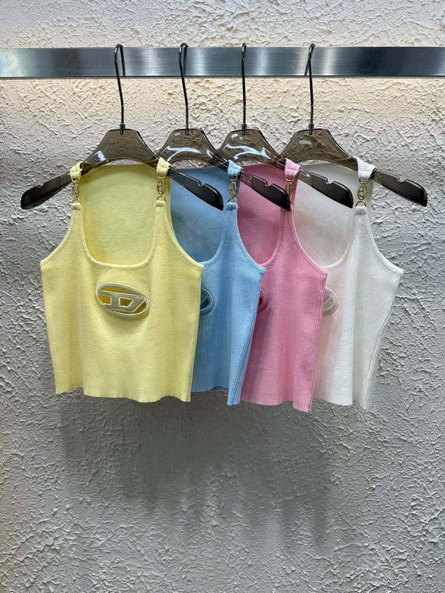 diesel迪赛经典Logo刺绣镂空针织背心 款号：25670105243 颜色：黄色 蓝色 粉色 白色 尺码：均码 80-125斤