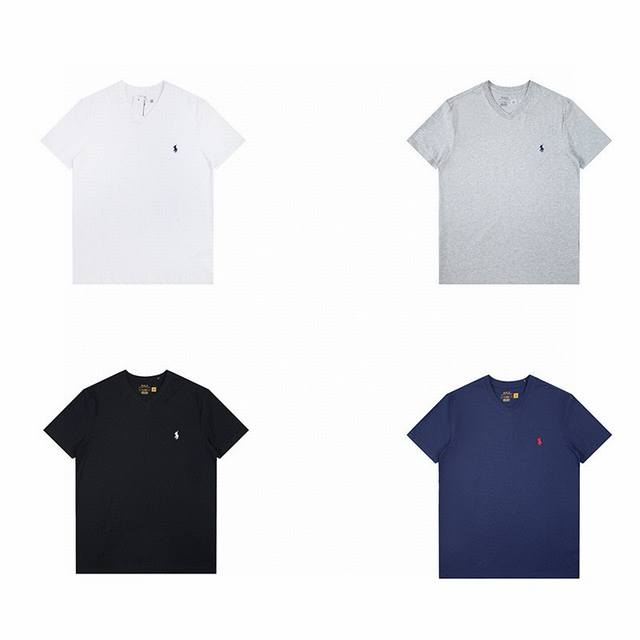 r36 Polo Ralph Lauren 拉夫劳伦男士夏季新款纯色小马刺绣V领短袖T恤 尺码：S-Xxl 颜色：黑色 灰色 白色 藏青色 情侣装经典款刺绣纯棉