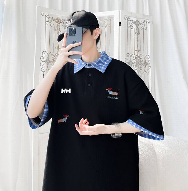 老油条上新 Hellyhansen Hh海丽汉森海外限定假两件短袖，最新衬衫领T恤，男女同款，Ins小红书教你搭配上身，春秋新品首发，版型宽松，修饰脸型且舒适有