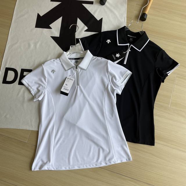 主图+细节图 女款Polodescentegolf 迪桑特专柜同款两色夏季新品高尔夫Field系列女士短袖Polo衫 采用质感针织面料制成的短袖Polo衫，面料
