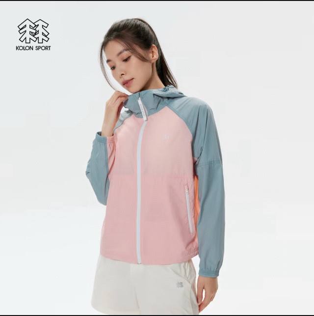 春夏新款女士风衣！Kolon Sport可隆女子Wind K防泼水运动撞色登山露营夹克外套上衣！可隆女连帽风衣薄款 可当防晒 夏新款Wind K撞色防风夹克防泼
