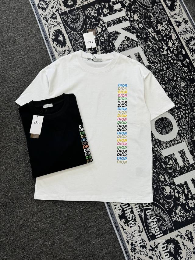 dior 迪奥 25Ss Cd 简约彩色胸前字母印花男女情侣款短袖T恤 轻奢主义，男女日常通勤穿搭必备单品，正确版本，随意对比！ 购入原版开模打造，面料采用28