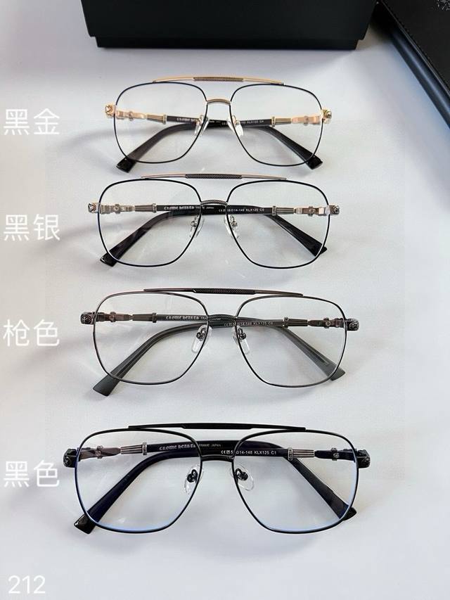 chromeheart克罗心全金属双梁平光镜款号212 大脸百搭近视眼镜架，防蓝光辐射玩手机必备！。原版开发，立体雕花复古细做！Ip电镀工艺细腻光滑有光泽，抗腐