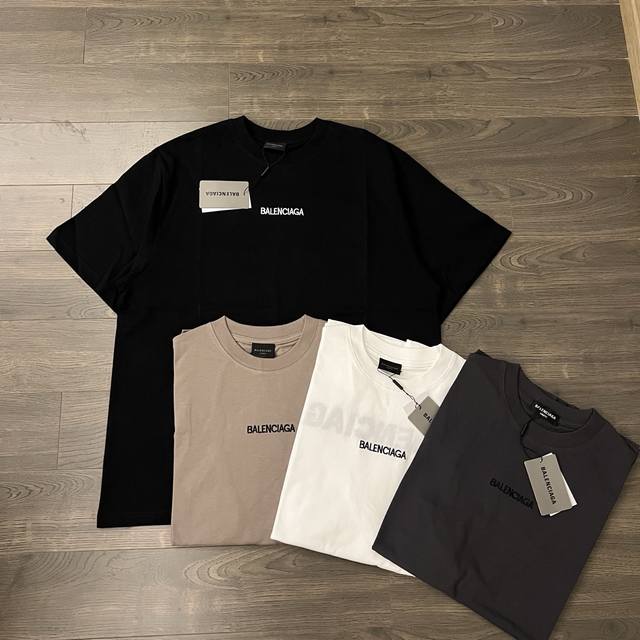 balenciaga 巴黎世家 经典前后刺绣 Logo 四色情侣圆领短袖T恤-顶级版本 Color：黑色 灰色 卡其色 白色 Size：S M L Number