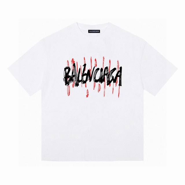 balenciaga巴黎世家彩绘涂鸦短袖半袖T恤 采用260G双纱100%精梳纯棉面料 螺纹定织定染无色差！采用过肩拉条工艺，百洗不变形！ -采用高端印花，百洗