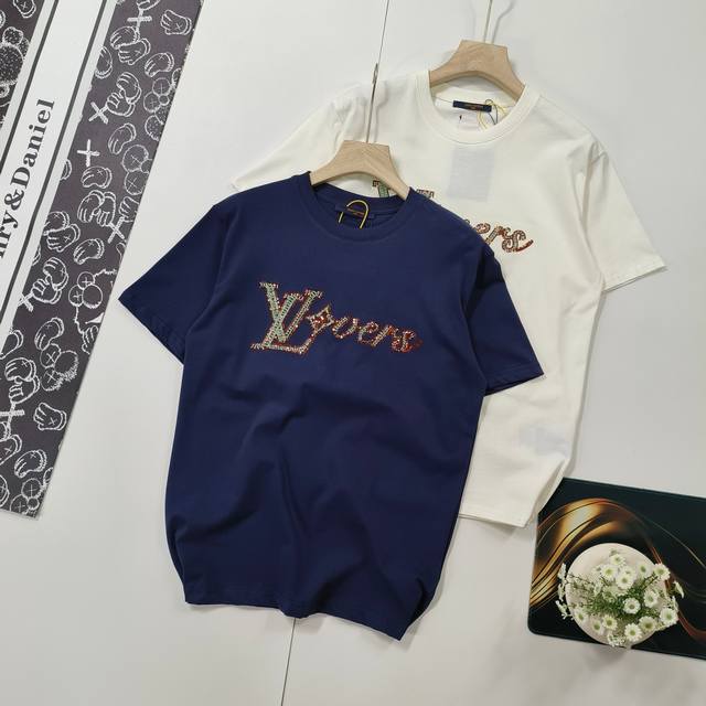 尺码Xs-L顶级复刻 Louis Vuitton路易威登夏装新品手工珠刺绣圆领短袖T恤驴家 Lv情侣款短袖T恤 购入原版开模打造，全套定制辅料，细节决定成败。