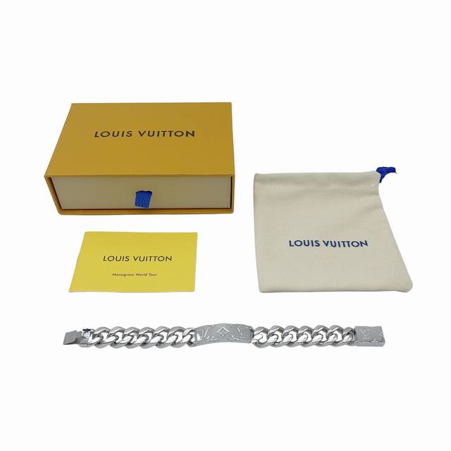 louis Vuitton 花纹雕刻-古巴链-男女同款情侣款银色#银色手链热销榜！炎夏出门，让你撩倒众生！钛钢材质！高贵但不贵！路易威登男士时尚Monogram