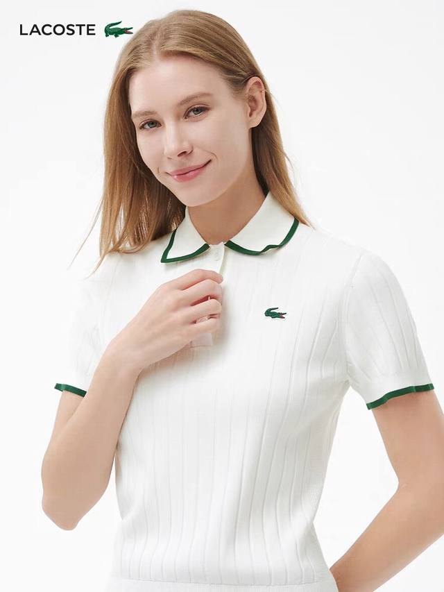 lacoste鳄鱼复古女款学院风针织Polo衫美出圈辣~ 轻松拿捏法式慵懒感的夏日单品。 Lacoste法国鳄鱼女装25春季新款复古学院短袖Polo针织衫 Af