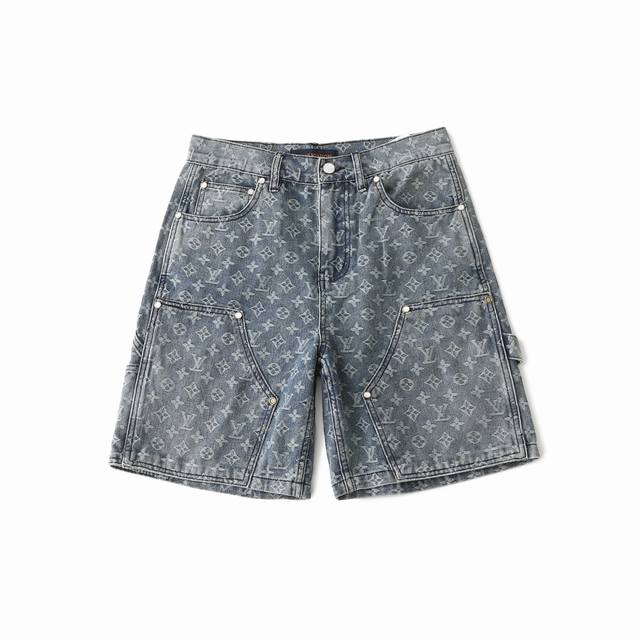 顶级复刻 Louis Vuitton路易威登 Lv Ss25夏季新款提花满印Logo图案经典款牛仔短裤 官网同步 男女同款 面料：原版一致面料 细节1:1复刻