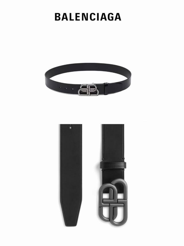 balenciaga巴黎世家双B男士Bb扣皮带腰带，银色扣头黑色扣头，配全套包装打孔器。巴黎世家腰带更是设计的杰作。标志性的品牌标识，醒目却又不失优雅，以一种恰