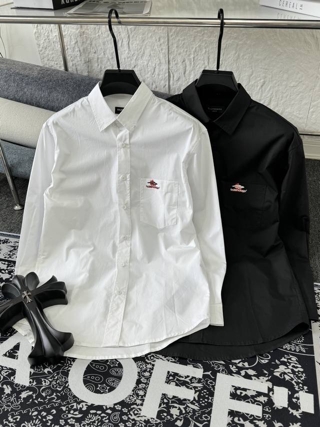 balenciaga 巴黎世家 25Ss Blcg 重叠标识印花舒适吸汗透气纯棉长袖衬衫 轻奢主义，男女日常通勤穿搭必备单品，正确版本，随意对比！ 购入原版开模