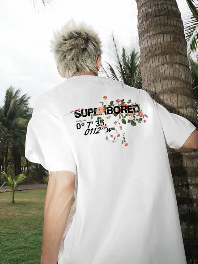 260G重磅纯棉 Adidas Originals 三叶草 阿迪达斯 Super Bored 灵动花卉 坐标数字 短袖T恤 男女同款 半袖 情侣款 面料工艺：