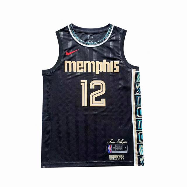热压高版本 Nike Nba Sw球迷版 20-21赛季 孟菲斯灰熊队 莫兰特12号 拼接篮球球衣 颜色：黑色 尺码：S-2Xl 面料：定制260G优质网眼布面