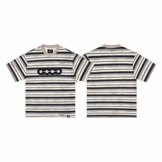 纯原臻品 原厂跟单 顶级原厂品质Goodbrand 25S S高瀚宇同款 Good重磅水洗做旧 复古脏脏泥染叠染拼色条纹Logo印花 做脏条纹复古Vintage