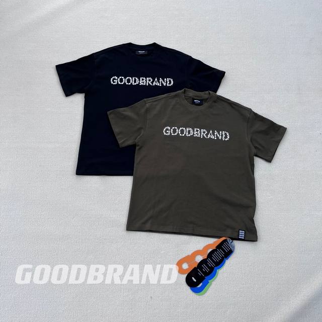 新增灰绿 顶级原厂品质Goodbrand 陆柯燃赵柯淳同款 Fw25 烫钻珍珠字母珠片标语珍珠亮片 立体字母高级感贴钻烫印Logo 情侣圆领宽松短袖T恤 男女同