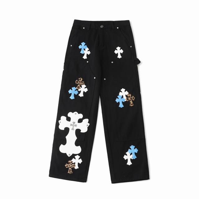 chrome Hearts 克罗心 25Fw Ch工装伐木大十字架拼皮限量发售牛仔裤 黑 克罗心里面颜色最能打的裤子啦啦啦 采用珠帆布面料，重工水洗使面料上身更