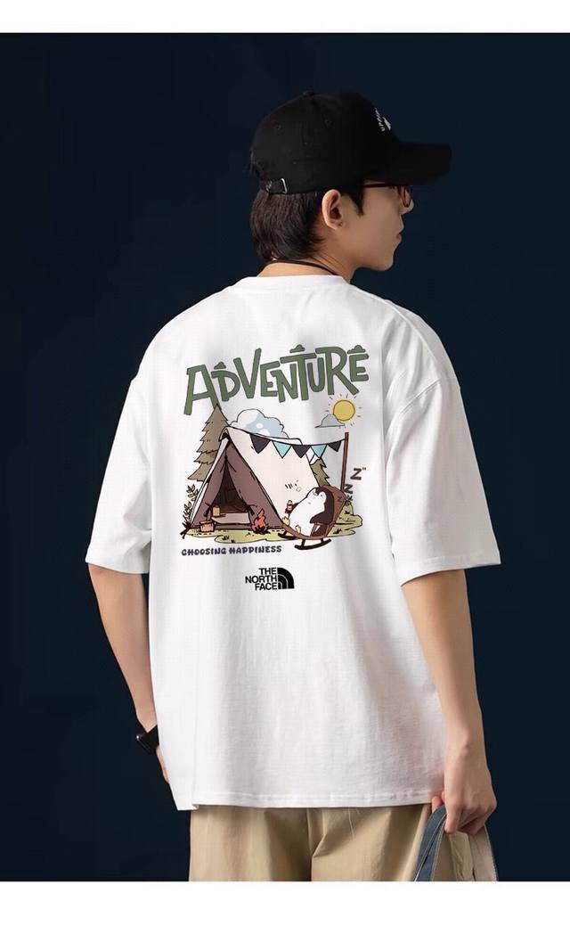 260G重磅纯棉 The North Face 北面 Tnf 企鹅 露营 休闲宽松 户外街头短袖T恤 男女同款 情侣款 面料工艺： 1.260G重磅纯棉，100