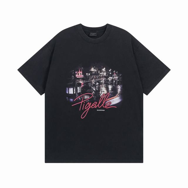 balenciaga 巴黎世家2025 Ss 巴黎夜景复古水洗做旧直喷印花短袖T恤 本市场No.1的质量 真正天花板品质 全部原版开发注意细节图 避免被盗图商家