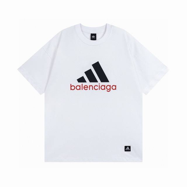 印花款黑色 白色 宝蓝Balenciaga 巴黎世家联名Adidas阿迪 经典Logo印花 短袖T恤 本市场No.1的质量 真正天花板品质 全部原版开发注意细节