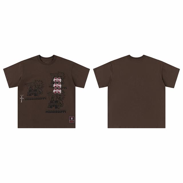 t8829 顶级品质 Travis Scott X Mitchell X Ness Mississippi State Bulldogs Seal 短袖 做工精