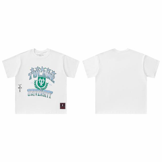 t8822 顶级品质 Travis Scott X Mitchell X Ness Tulane Green Wave Hand-Drawn短袖 做工精美 走线