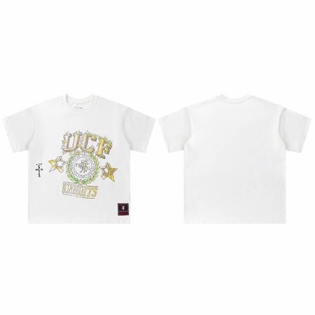 t8821 顶级品质 Travis Scott X Mitchell X Ness Ucf Knights Hand-Drawn短袖 做工精美 走线流畅 原版开