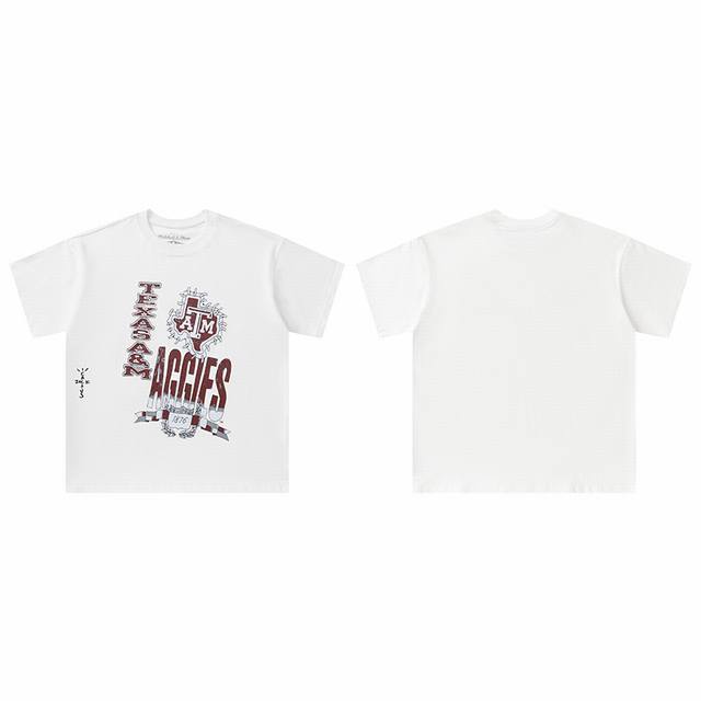 t8815 顶级品质 Travis Scott X Mitchell X Ness Texas Am Aggies Hand-Drawn短袖 做工精美 走线流畅