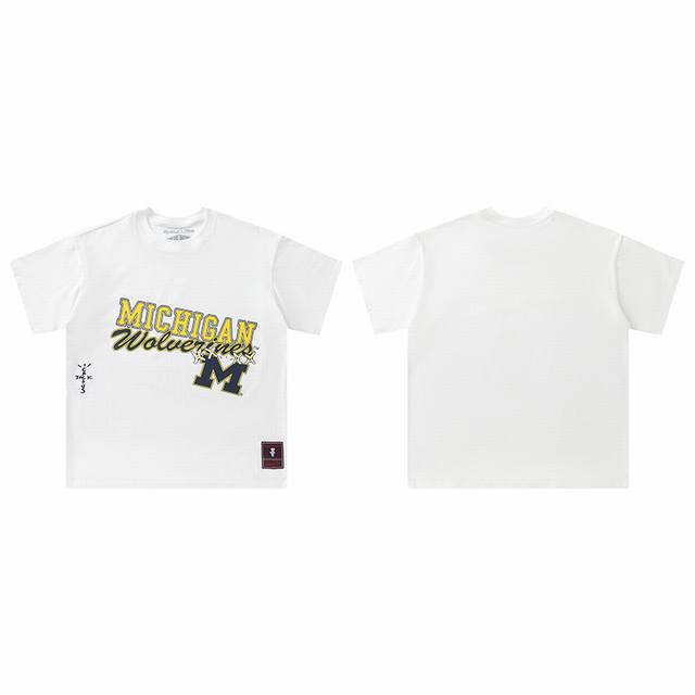 t8814 顶级品质 Travis Scott X Mitchell X Ness Michigan Wolverines Hand-Drawn短袖 做工精美