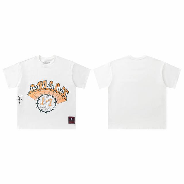 t8813 顶级品质 Travis Scott X Mitchell X Ness Miami Hurricanes Hand-Drawn短袖 做工精美 走线流