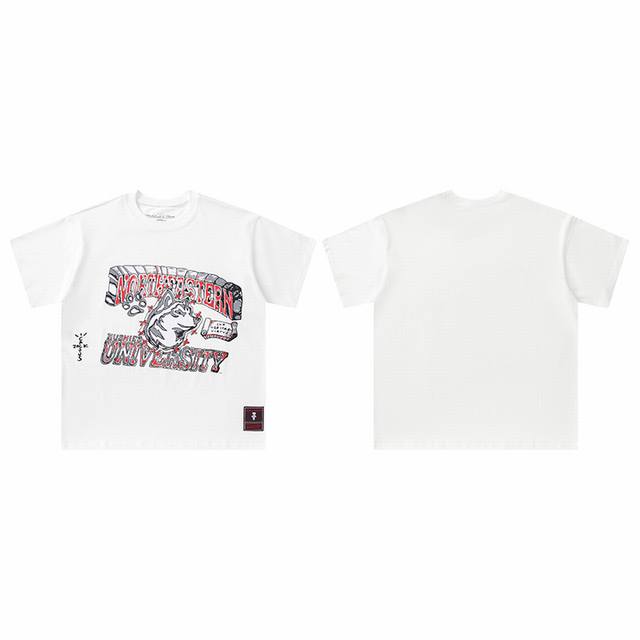 t8810 顶级品质 Travis Scott X Mitchell X Ness Northeastern Huskies Hand-Deawn 短袖 做工精