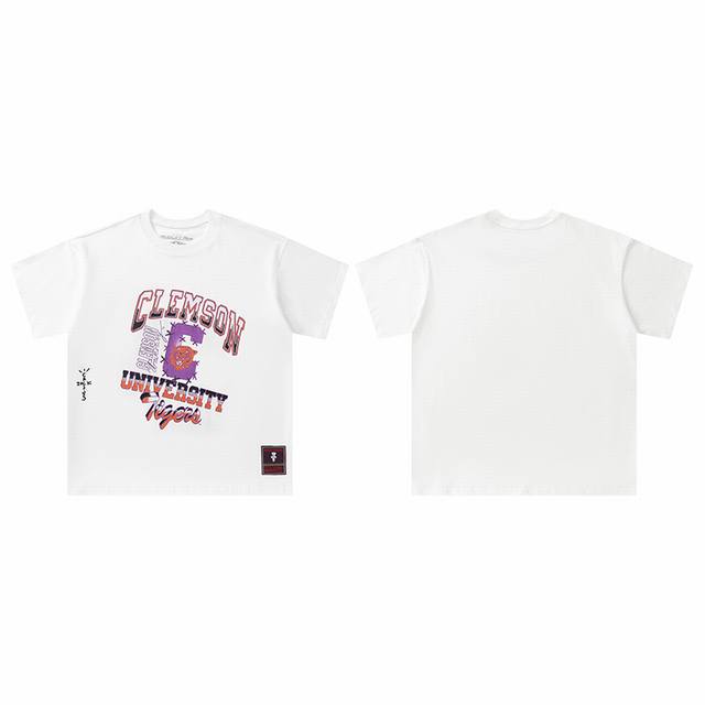 t8806 顶级品质 Travis Scott X Mitchell X Ness Clemson Tigers Hand-Drawn 短袖 做工精美 走线流畅