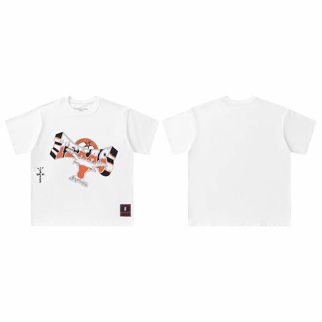 t8805 顶级品质 Travis Scott X Mitchell X Ness Texas Longhorns Hand-Drawn 联名款短袖 做工精美