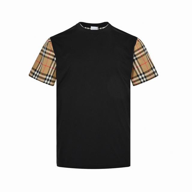 巴宝莉 Burberry 夏季新款 经典格纹袖子拼接圆领短袖T恤，经典格纹的一款，再次给大家重现，高端品质独家定制袖子为70S全面定制色纺格纹，肩膀处纹理完美，