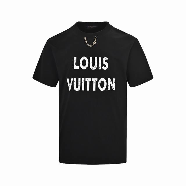 louis Vuitton 路易威登 25Ss 斑驳字母印花铁链短袖 面料采用32支双纱280克高克重纯棉面料 同缸定织定染原版同色螺纹 进口机器白墨直喷工艺链