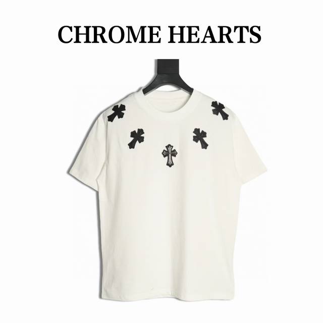 chrome Hearts 克罗心 领口皮标十字架短袖T恤 采用直喷进口机器印花 五金辅料均开磨定制 正确配置 黑色2025克罗心正品包装 280克定制定染双纱