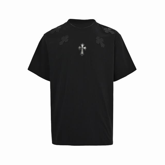 chrome Hearts 克罗心 领口皮标十字架短袖 采用直喷进口机器印花 五金辅料均开磨定制 正确配置 黑色2025克罗心正品包装 280克定制定染双纱棉