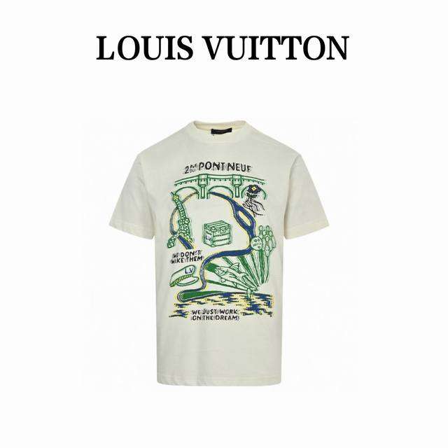 louis Vuitton 路易威登 25Ss 多元素印花短袖 采用细支数纱线织造，使得面料质地轻薄，透气性好，穿着舒适，经过精梳处理，去除杂质和短纤维，纱线品