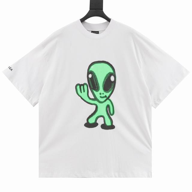 balenciaga 巴黎世家 新款溶解笑脸外星人短袖 直喷印花短袖T恤此款采用16支单精梳紧密纺纱 做洗后280克加密平纹布 字母和Logo都是刺绣 对版对色