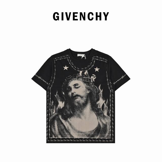 givenchy 纪梵希 耶稣印花圆领T恤 采用顶级康丽直喷印花，五彩斑斓的墨水，白色不是白色，而是五彩斑斓的白，印花工艺精准到每一颗牙齿，墨水通过喷头完全吃进