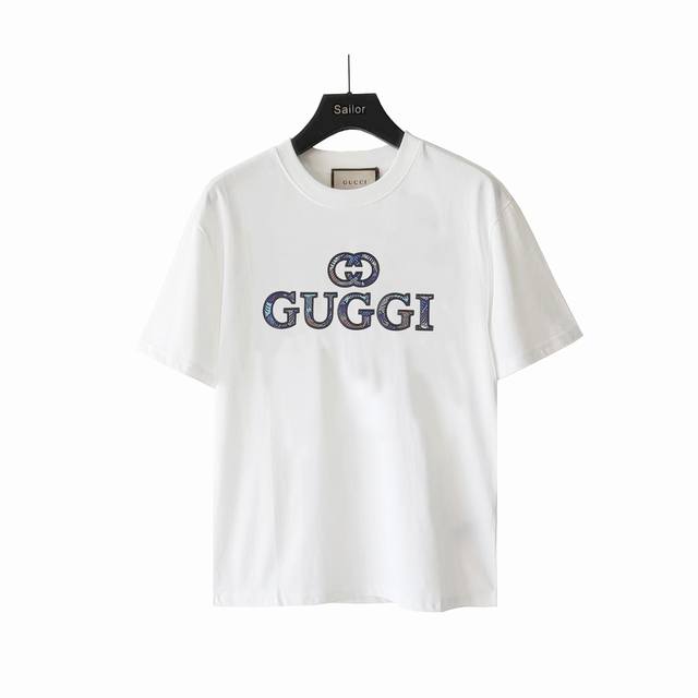 实拍细节图+尺码表 Gucci古驰字母硅胶批彩色绣花布工艺短袖T恤 最高版本！定制面料290克100%双纱全棉！字母硅胶批彩色绣花布工艺设计！ 辅料：开模原版过