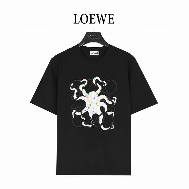 loewe 罗意威 25Ss 章鱼印花和Anagram 刺绣短袖T恤 260G棉质布料40支双纱面料，无蚀尘毛艺工处布理面，纺织密度高，垂感佳，不易变形。 厚织