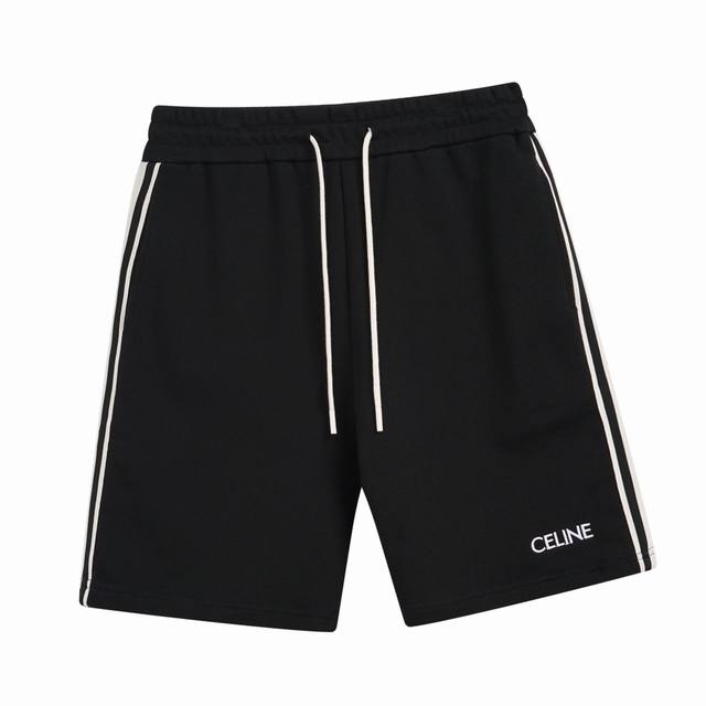 赛琳 Celine 夏季新款 经典字母刺绣两侧条纹拼接休闲短裤 五分裤 采用定制纯棉面料 精致刺绣小标 搭配精心设计理念的织带 展示出品牌中心理念 显示高端大气